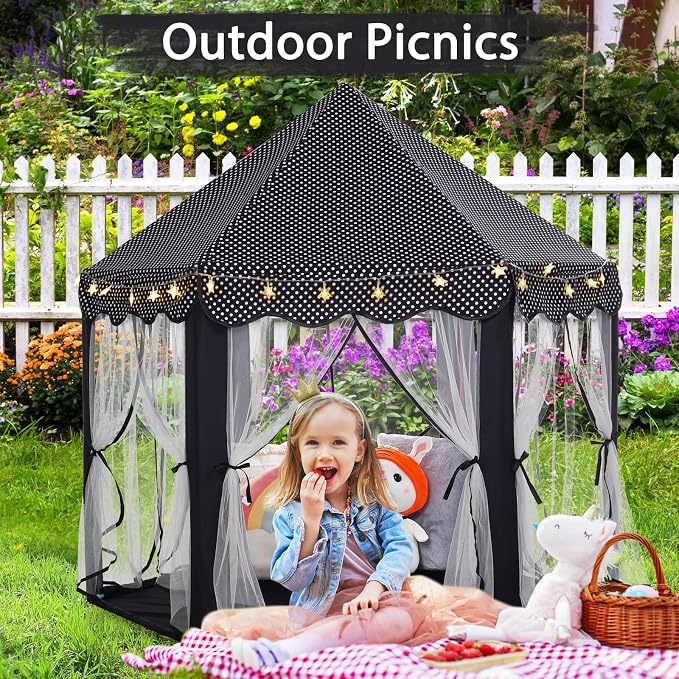 Monobeach Princess Tent Girls Black Large Playhouse Kids Castle Play Tent - Image 6