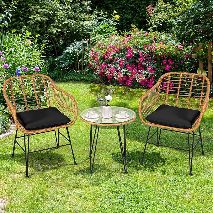 Tangkula 3 Pieces Patio Bistro Set, Rattan Conversation Set - Image 4