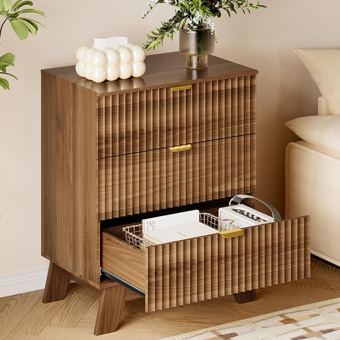 BORNOON Fluted 3 Drawer Dresser, 30.3" Tall Compact Modern Boho Chest of Drawers - Image 4