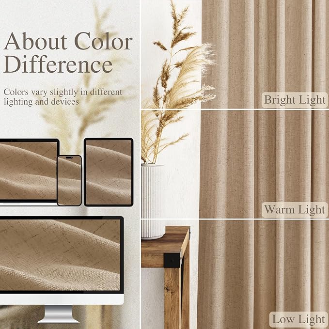 Sand Beige Linen Curtains 132 Inch Length - Image 3