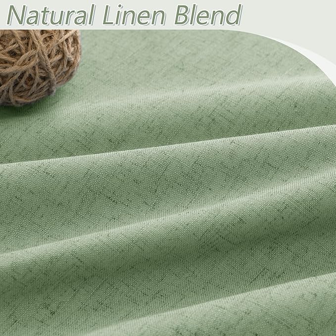 Guken Light Sage 100% Blackout Linen Curtains 63 Inch Length 2 Panels Set - Image 3