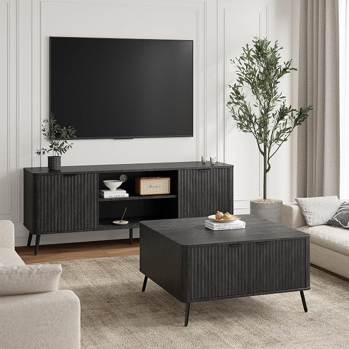 Fatmok Fluted Living Room Furniture Set – 58" TV Stand Entertainment Center by Fatmok