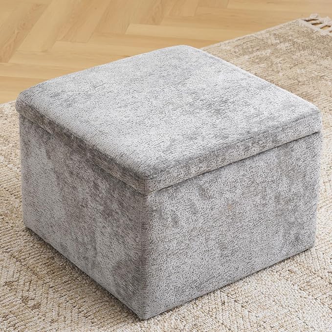 Modern Cube Storage Ottoman, Chenille Ottoman Foot Stools, Ottoman Footstool by Rhevoy