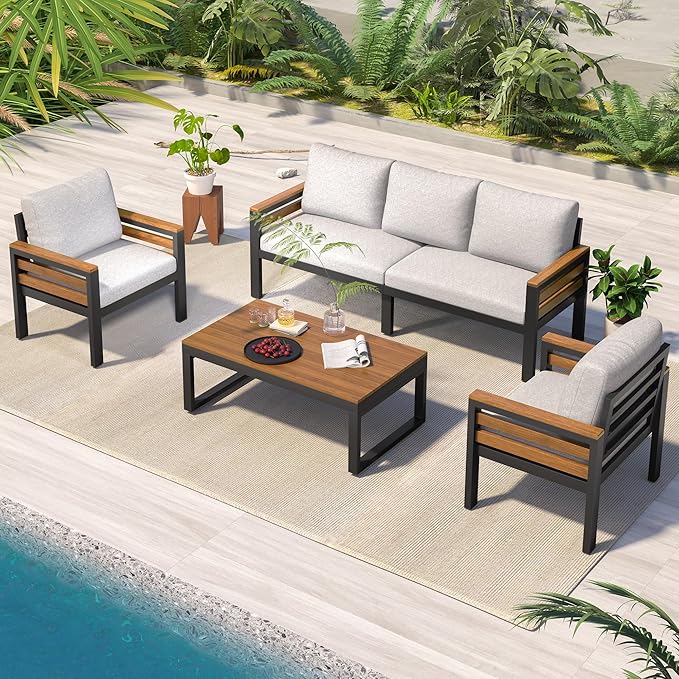 VilroCaz 4-Piece Outdoor Patio Furniture Sectional Sofa Set by VilroCaz