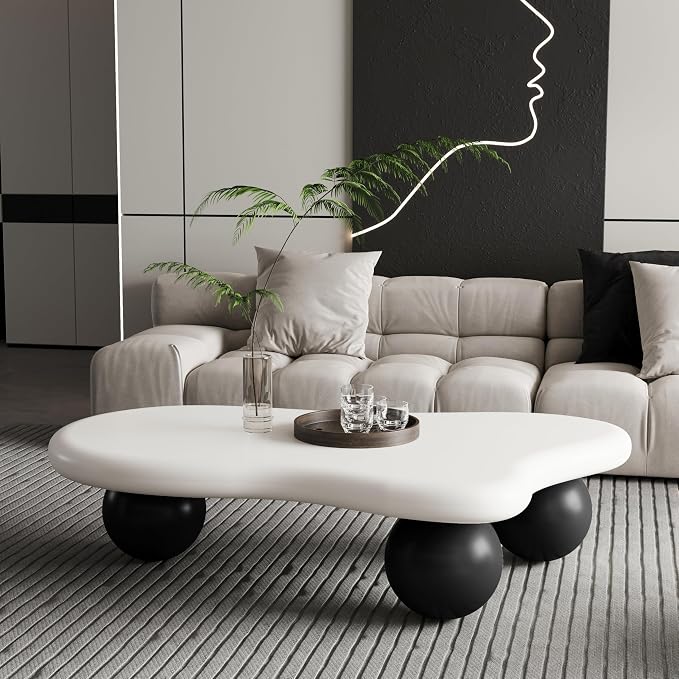 47.2” Cloud Coffee Table with 3 Ball Legs, Modern Irregular Center Table - Image 3