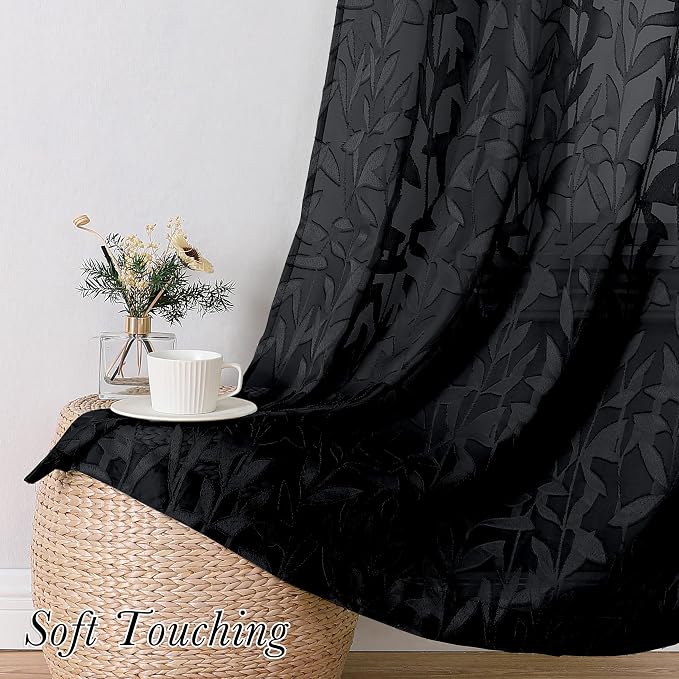 Lecloud Leia 2 Panels Sheer Black Curtains - Image 3