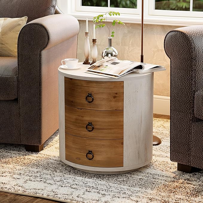 SUNBURY Round Night Stand Set of 2, Farmhouse Bedside Table, Farmhouse End Table - Image 2