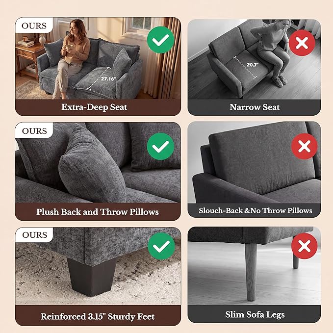 Loveseat Sofa with Cloud 3-Layer Cushion & 27" Deep Seat, Modern Love Seat - Image 5