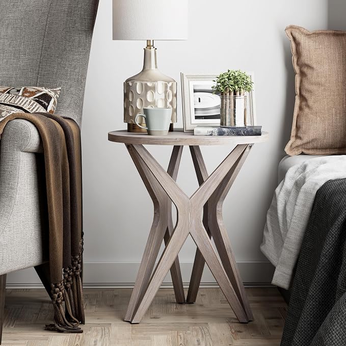 Pedestal Farmhouse End Table Set of 2, Distressed Top - Image 7