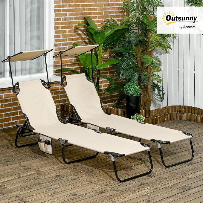 Outsunny Folding Chaise Lounge Pool Lounge Chairs Set of 2, Outdoor Sun Tanning - Image 2