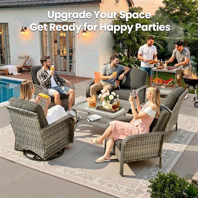 Weaxty 7 Pieces Patio Furniture Set, Wicker Outdoor Swivel Rocking Chairs - Image 9