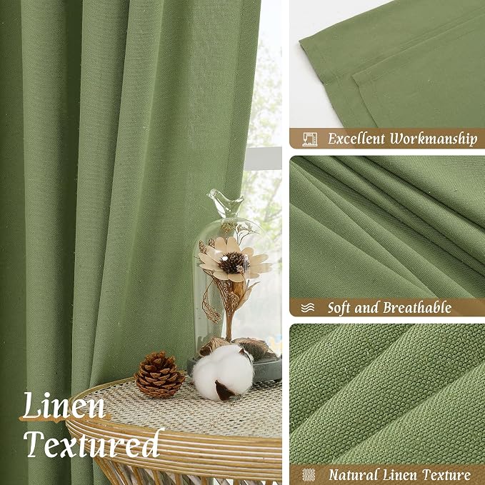 LAMIT 54 Inch Linen Curtains 2 Panels, Soft Faux Linen Light Filtering Panels - Image 7