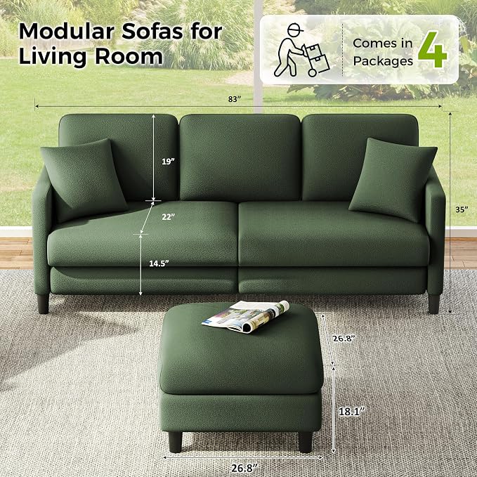 Welzona 83" Couches for Living Room, Teddy Sofa Couch - Image 2