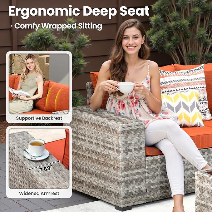 ovios 6 Pieces Patio Furniture Set, Outdoor Wicker Sectional Sofa - Image 5