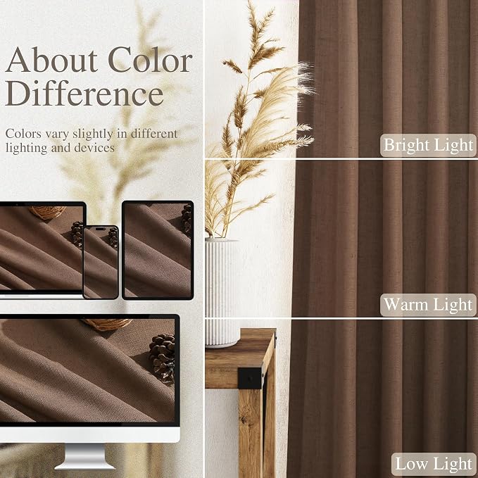 Nanspring Caramel Brown Curtains 80 Inches Long 2 Panels Set - Image 3