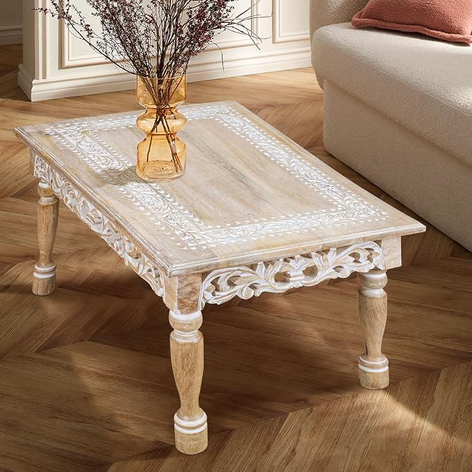 Rectangular Wooden Coffee Table 36x24x18 Inch – Beige Finish - Image 7