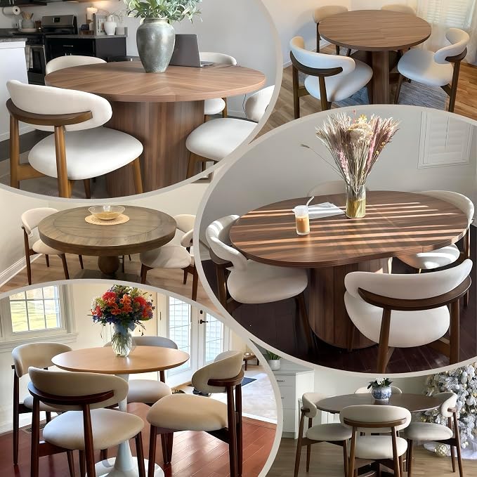 COLAMY Wooden Dining Chairs Set of 4, Modern Fabric Upholstered Kitchen Side - Image 3