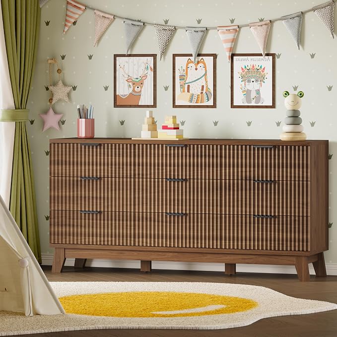 BORNOON 63" Long Dresser for Bedroom, 9-Drawer Fluted Dresser, Extra-Wide Wood - Image 6