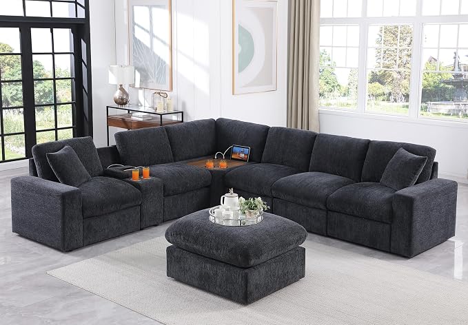 Ball & Cast 127" Oversized Modular L-Shaped Sectional Sofa, Large Chenille - Image 2