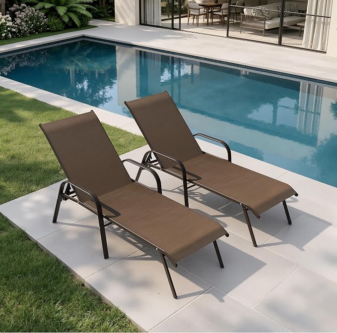 Crestlive Products Outdoor Chaise Lounge Chair, 5-Position Pool Lounge Chairs - Image 8