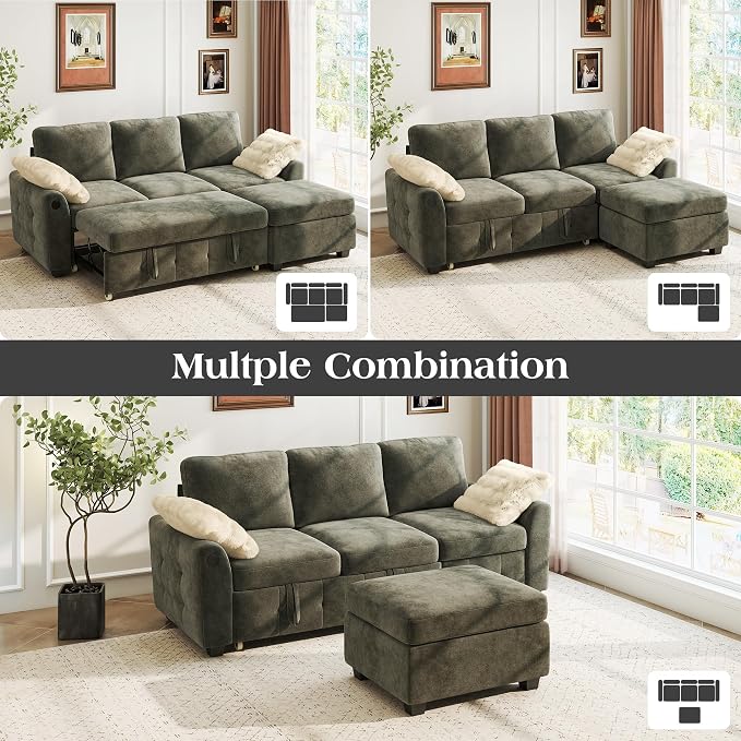 Ihanherry Modular Convertible Sectional Sofa Bed, Reversible Chaise & Storage - Image 8