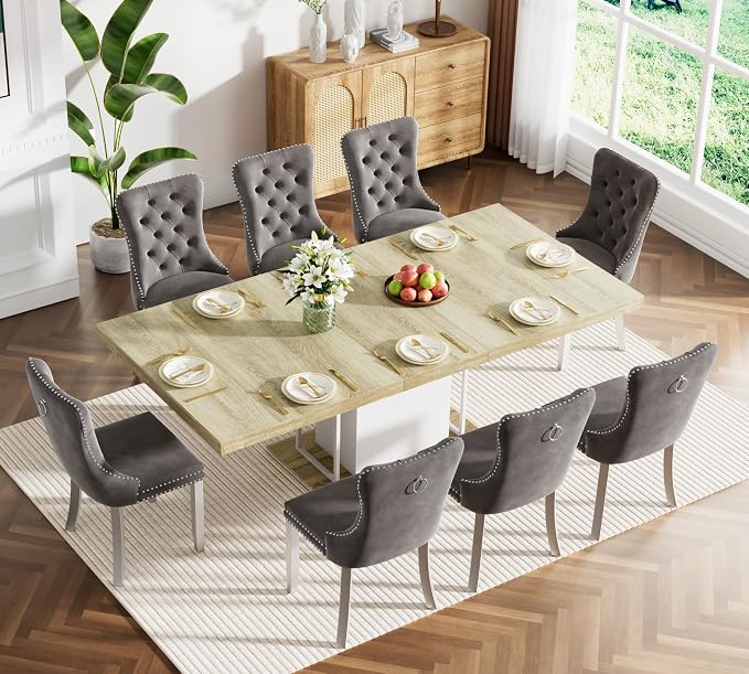 Henf 63"-79" Dining Table Set for 8, 9 Pieces Extendable Dining Table and 8 - Image 2