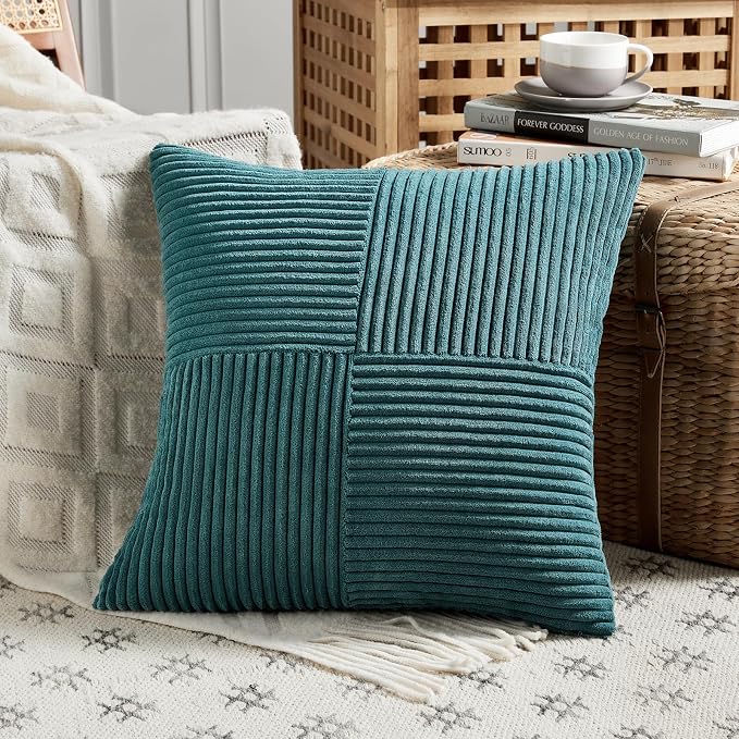 Fancy Homi 2 Packs Teal Samll Decorative Throw Pillow Covers 14x14 Inch - Image 2