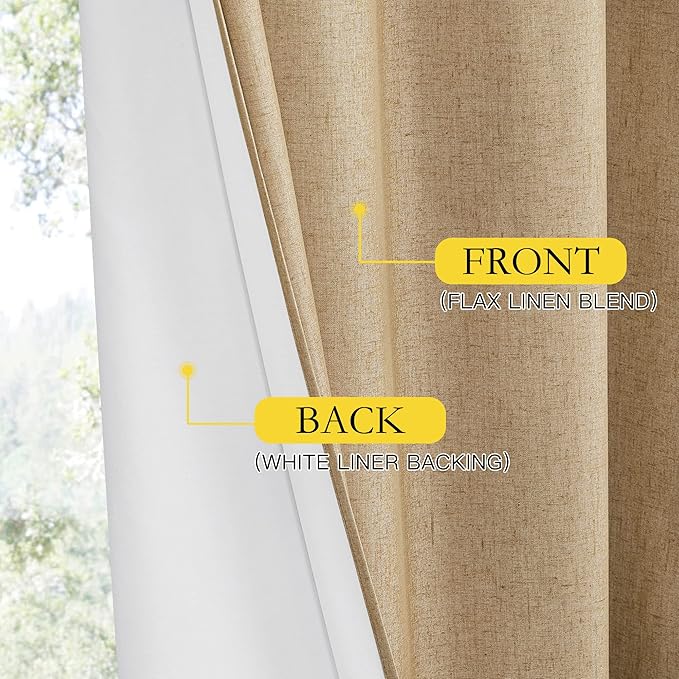 NICETOWN 100% Blackout Camel Linen Curtains 102 inches Length - Image 5