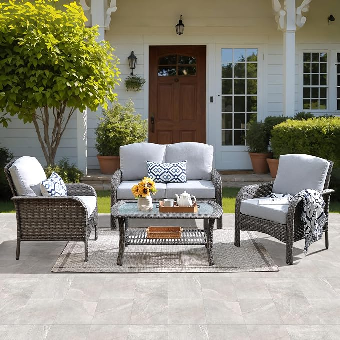 ovios 4-Piece Patio Furniture Set, Outdoor Wicker Sofa by OVIOS