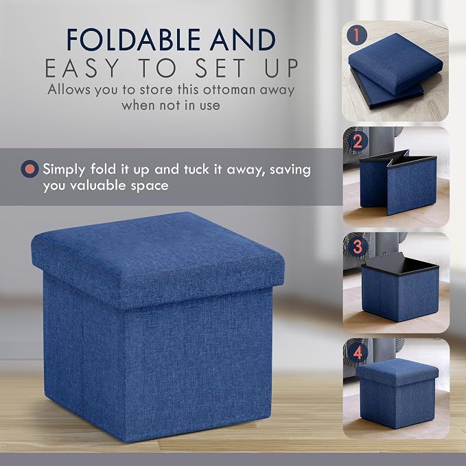 Ornavo Home Small Storage Ottoman Foldable Collapsible Cube Square Linen - Image 7