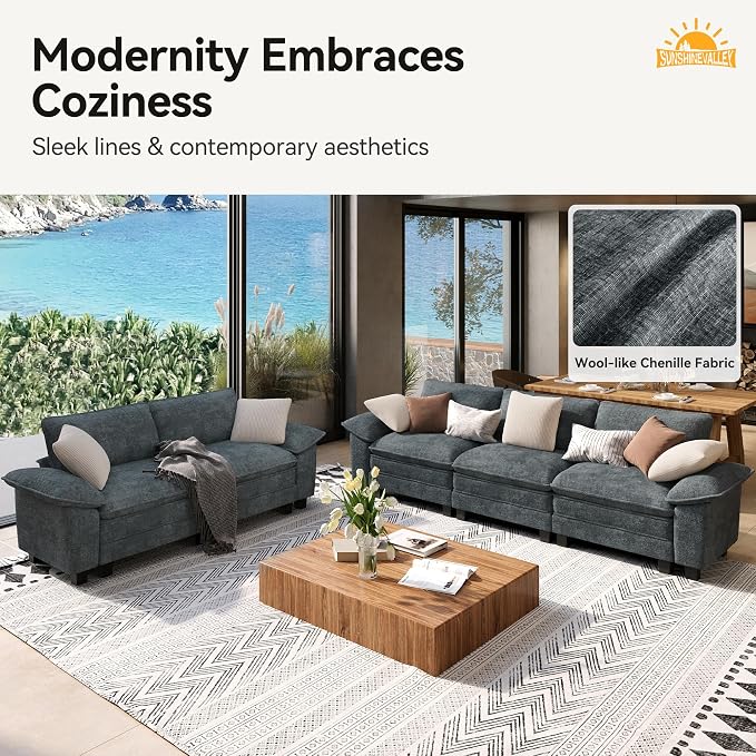 SUNSHINE VALLEY Sofa and Loveseat Set, Oversized Chenille Modular Love seat and - Image 8
