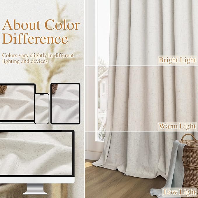Guken 90 Inch Long Boho 100% Blackout Linen Curtains - Image 7