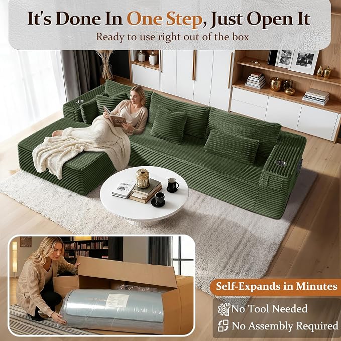 108" Cloud Sectional Couch, Comfort L Shaped Boneless Couch - Image 3