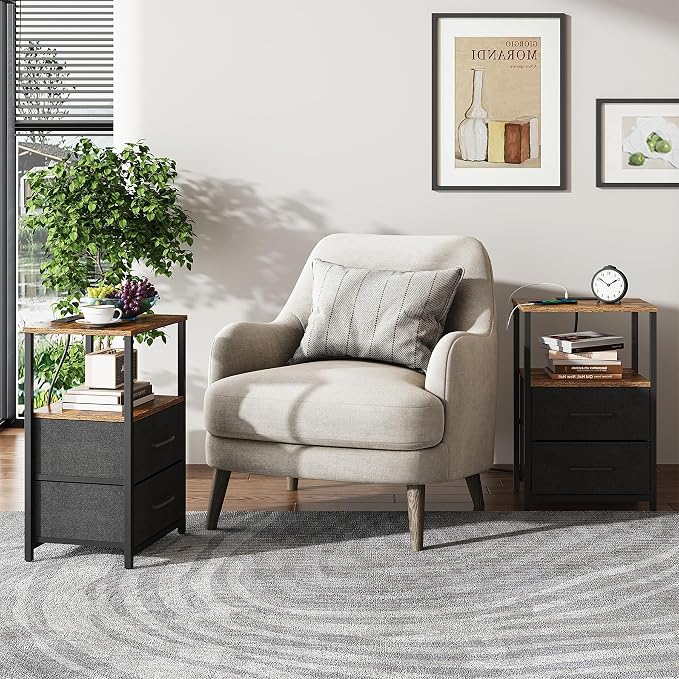 TUTOTAK End Table with Charging Station, Side Table with 2 USB Ports and Outlets - Image 5