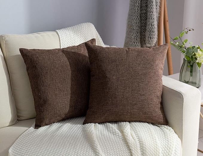 Stellhome Fall Burlap Throw Pillow Covers Square Solid Farmhouse Linen Cushion by Stellhome