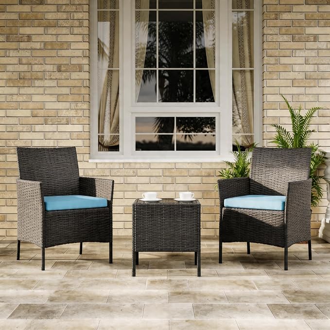 3-Piece Outdoor Furniture Set, PE Rattan Wicker Chairs - Image 8