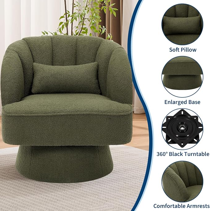 Garvee Ultra-Plush Swivel Accent Chair, 360° Barrel Lounge Chair - Image 7