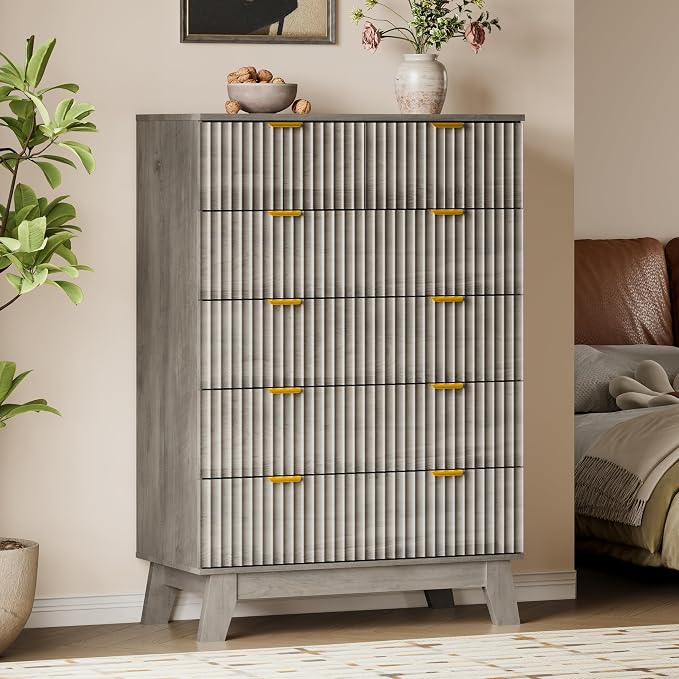 BORNOON 46" Tall Dresser for Bedroom, 6-Drawer Fluted Chest of Drawers by BORNOON