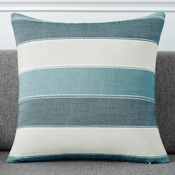 AmHoo Pack of 2 Farmhouse Stripe Check Throw Pillow Covers Set Case Cotton - Image 2