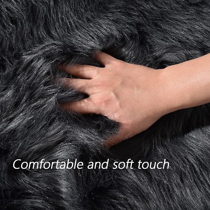 Latepis Living Room Rugs 6x9 Faux Sheepskin Fur Dark Grey Rug - Image 5