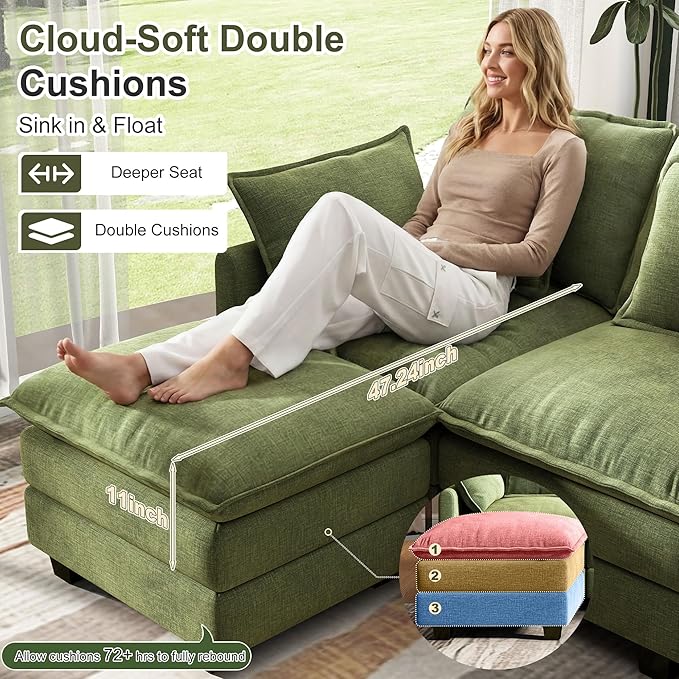 107" Cloud Couch Sectional, U Shaped Modular Sectional Sofa, 4-Seat Deep Seat - Image 2