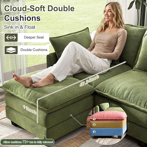 107" Cloud Couch Sectional, U Shaped Modular Sectional Sofa, 4-Seat Deep Seat - Image 2
