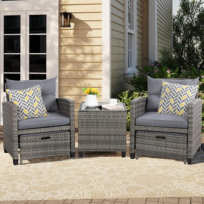 Vongrasig 5 Piece Patio Furniture Set, Small Balcony Furniture, PE Wicker - Image 2