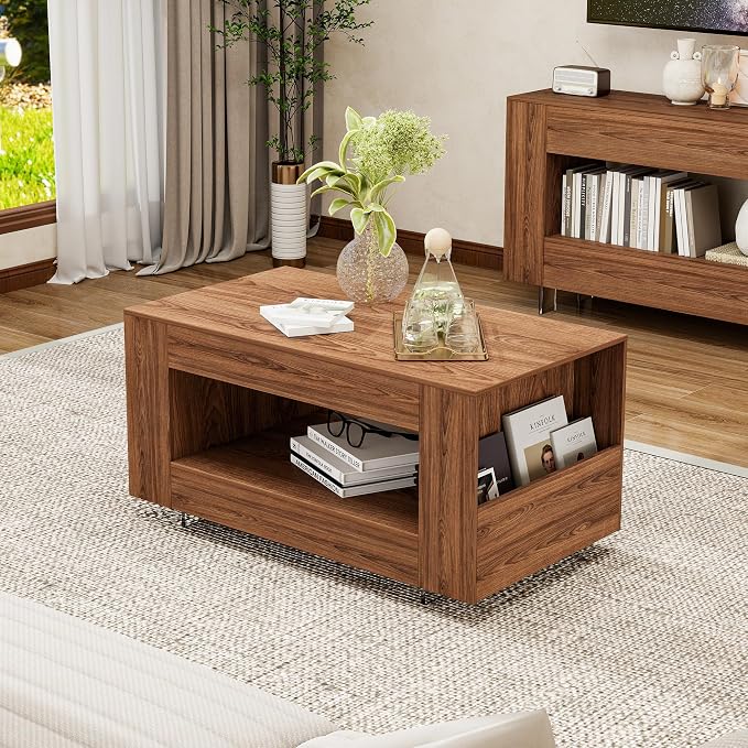 39" Wood Coffee Table for Living Room, Sides Storage by Unknown