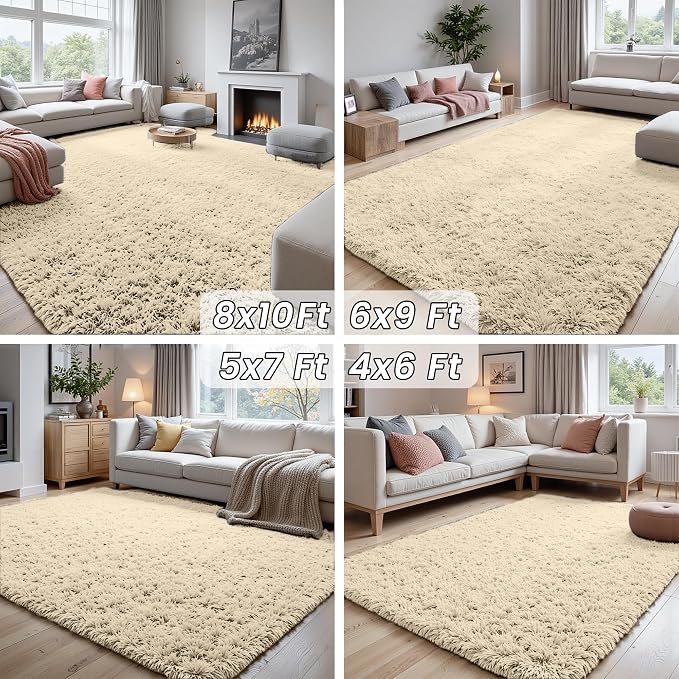 4x6 Area Rugs for Living Room Rug: Soft Fluffy Shag Beige Rugs for Bedroom - Image 7