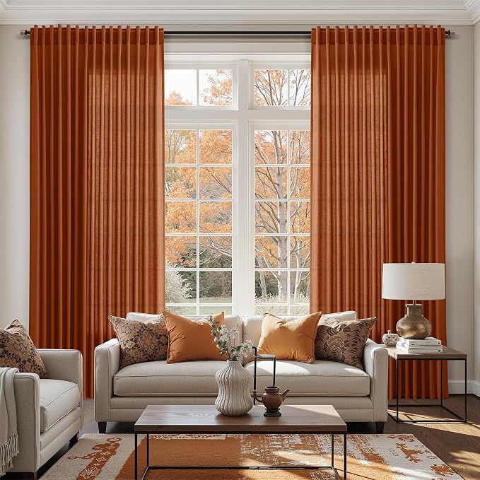 Nanspring Rust Linen Curtains for Living Room 72 Inches Long Light Filtering - Image 6
