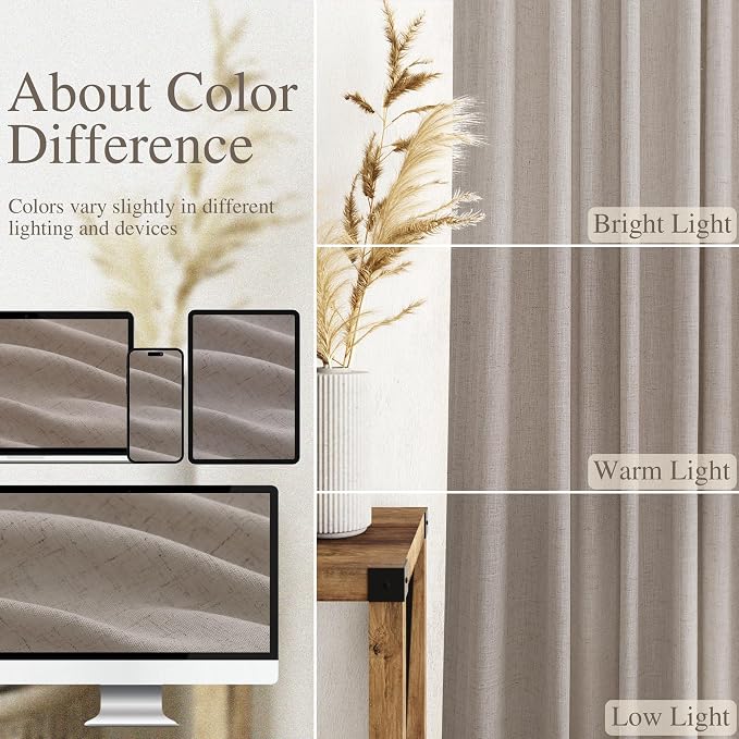 Nanspring Stone Beige Linen Curtains 84 Inches Long - Image 3