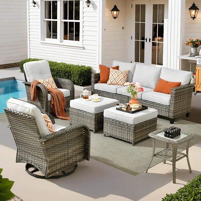 ovios 6 Pieces Patio Furniture Set, Outdoor Wicker Sofa Couch by OVIOS