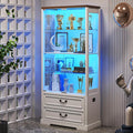 FREDEES Display Cabinet with Glass Doors, Tall Bookcase with 3 Color Lights and by FREDEES