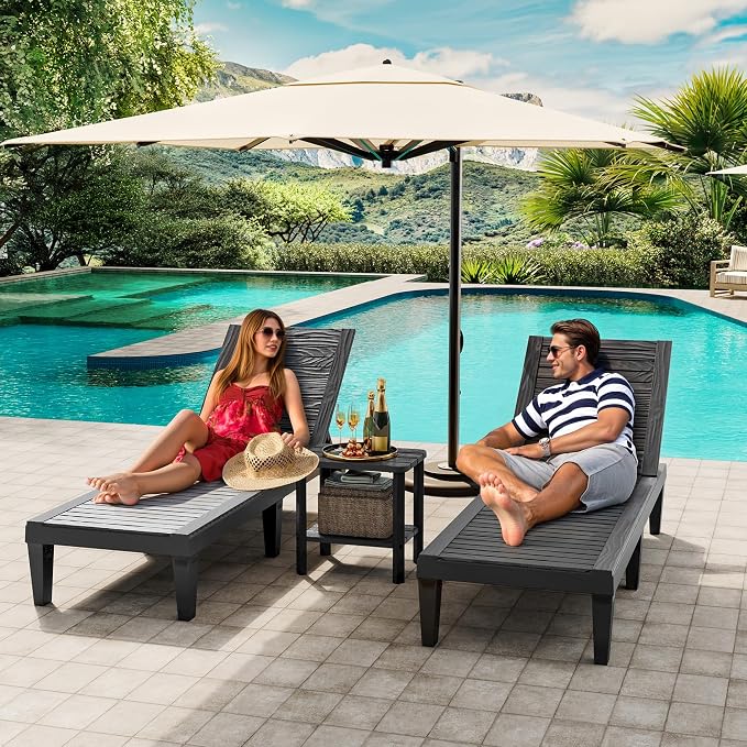 Outdoor Chaise Lounge Chairs Set of 4, 5-Position Adjustable Heavy Duty Tanning - Image 2